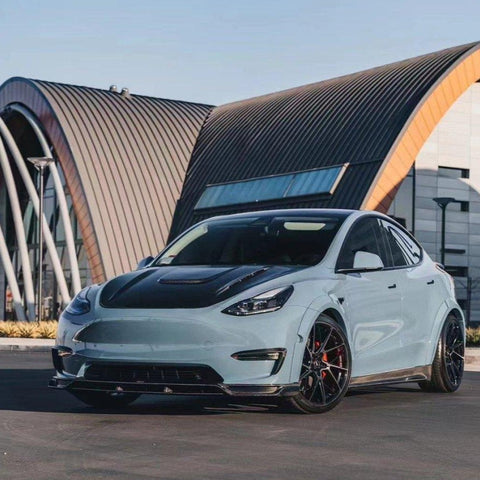 Tesla Model Y Performance AWD Long Range RWD Standard 2020-ON with Aftermarket Parts - V2 Style Front Lip Splitter Carbon Fiber / FRP from CMST Tuning