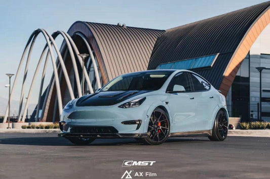 Tesla Model Y Performance AWD Long Range RWD Standard 2020-ON with Aftermarket Parts - V2 Style Front Lip Splitter Carbon Fiber / FRP from CMST Tuning