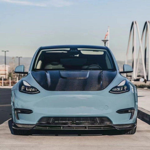 Tesla Model Y Performance AWD Long Range RWD Standard 2020-ON with Aftermarket Parts - V2 Style Front Lip Splitter Carbon Fiber / FRP from CMST Tuning