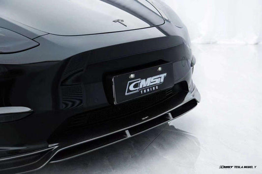 Tesla Model Y Performance AWD Long Range RWD Standard 2020-ON with Aftermarket Parts - V2 Style Front Lip Splitter Carbon Fiber / FRP from CMST Tuning