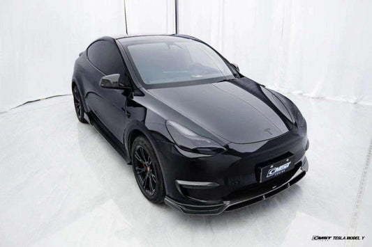 Tesla Model Y Performance AWD Long Range RWD Standard 2020-ON with Aftermarket Parts - V2 Style Front Lip Splitter Carbon Fiber / FRP from CMST Tuning