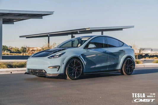 Tesla Model Y Performance AWD Long Range RWD Standard 2020-ON with Aftermarket Parts - V2 Style Front Lip Splitter Carbon Fiber / FRP from CMST Tuning