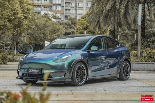 Tesla Model Y Performance AWD Long Range RWD Standard 2020-ON with Aftermarket Parts - V2 Style Front Lip Splitter Carbon Fiber / FRP from CMST Tuning