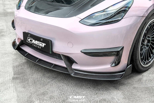 Tesla Model Y Performance AWD Long Range RWD Standard 2020-ON with Aftermarket Parts - V4 Style Front Lip Splitter Carbon Fiber / FRP from CMST Tuning