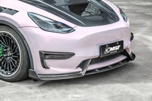 Tesla Model Y Performance AWD Long Range RWD Standard 2020-ON with Aftermarket Parts - V4 Style Front Lip Splitter Carbon Fiber / FRP from CMST Tuning