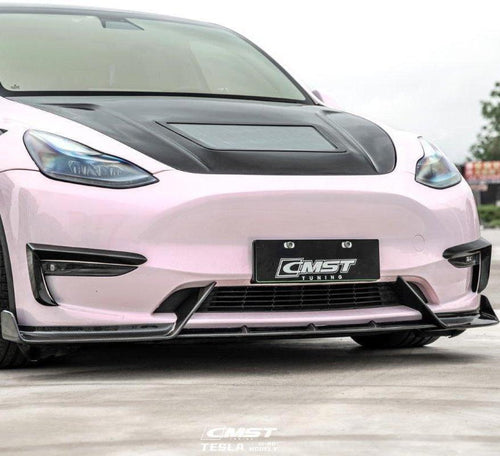 Tesla Model Y Performance AWD Long Range RWD Standard 2020-ON with Aftermarket Parts - V4 Style Front Lip Splitter Carbon Fiber / FRP from CMST Tuning