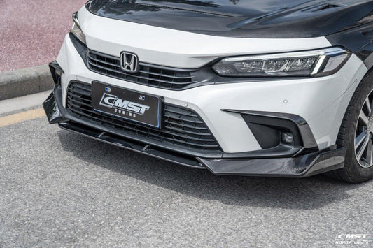 Honda Civic 11th Gen FE1 FE2 FE4 2022-ON with Aftermarket Parts - Front Lip Splitter Carbon Fiber / FRP from CMST Tuning
