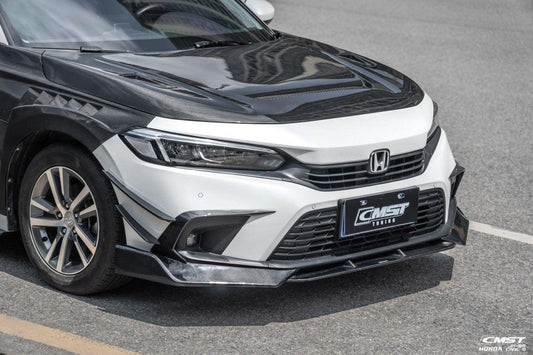 Honda Civic 11th Gen FE1 FE2 FE4 2022-ON with Aftermarket Parts - Front Lip Splitter Carbon Fiber / FRP from CMST Tuning
