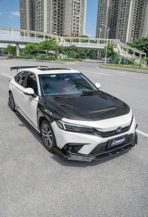 Honda Civic 11th Gen FE1 FE2 FE4 2022-ON with Aftermarket Parts - Front Lip Splitter Carbon Fiber / FRP from CMST Tuning
