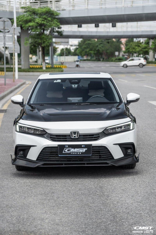 Honda Civic 11th Gen FE1 FE2 FE4 2022-ON with Aftermarket Parts - Front Lip Splitter Carbon Fiber / FRP from CMST Tuning
