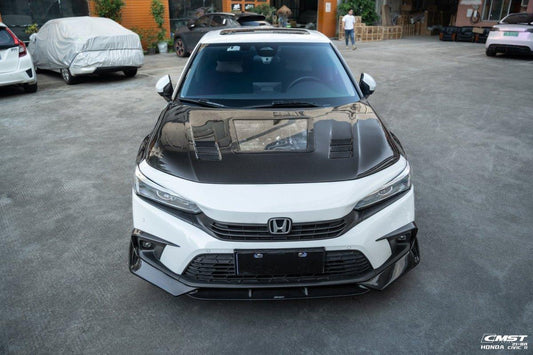 Honda Civic 11th Gen FE1 FE2 FE4 2022-ON with Aftermarket Parts - V2 Tempered Glass Clearview Style Hood Bonnet Carbon Fiber / FRP from CMST Tuning
