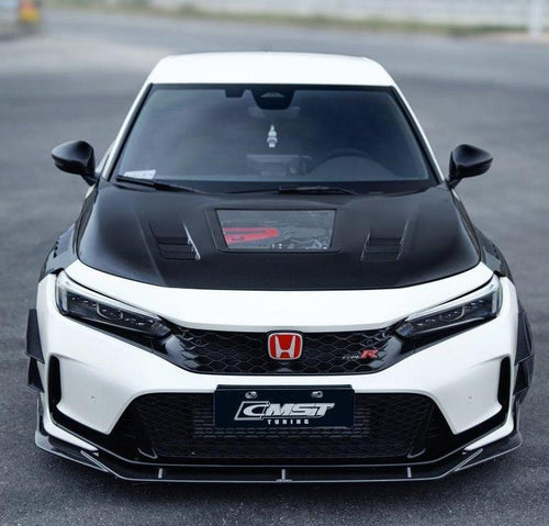 Honda Civic Type-R FL5 2023-ON with Aftermarket Parts - V2 Clearview Glass Style Carbon Fiber / FRP Hood Bonnet from CMST Tuning