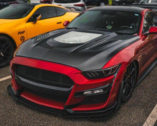 Ford Mustang GT 5.0 V6 3.6 Ecoboost 2.3 S550.1 2015-2017 with Aftermarket Parts - Clearview Glass Style Hood Bonnet Carbon Fiber / FRP from CMST Tuning
