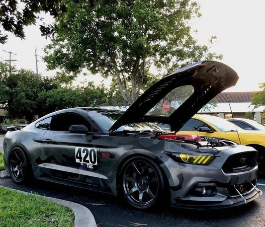 Ford Mustang GT 5.0 V6 3.6 Ecoboost 2.3 S550.1 2015-2017 with Aftermarket Parts - Clearview Glass Style Hood Bonnet Carbon Fiber / FRP from CMST Tuning
