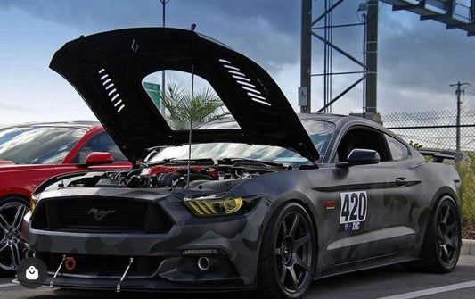 Ford Mustang GT 5.0 V6 3.6 Ecoboost 2.3 S550.1 2015-2017 with Aftermarket Parts - Clearview Glass Style Hood Bonnet Carbon Fiber / FRP from CMST Tuning
