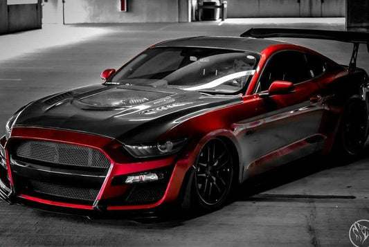 Ford Mustang GT 5.0 V6 3.6 Ecoboost 2.3 S550.1 2015-2017 with Aftermarket Parts - Clearview Glass Style Hood Bonnet Carbon Fiber / FRP from CMST Tuning
