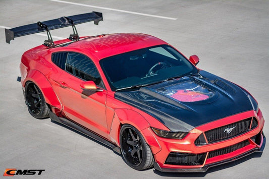 Ford Mustang GT 5.0 V6 3.6 Ecoboost 2.3 S550.1 2015-2017 with Aftermarket Parts - Clearview Glass Style Hood Bonnet Carbon Fiber / FRP from CMST Tuning
