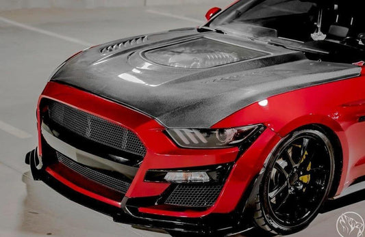 Ford Mustang GT 5.0 V6 3.6 Ecoboost 2.3 S550.1 2015-2017 with Aftermarket Parts - Clearview Glass Style Hood Bonnet Carbon Fiber / FRP from CMST Tuning
