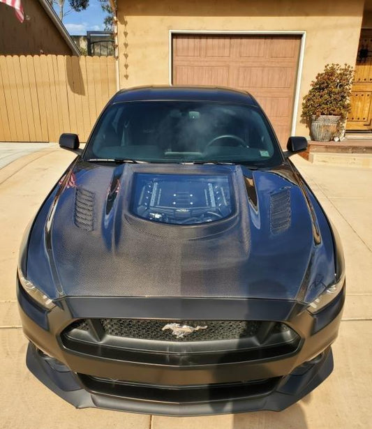 Ford Mustang GT 5.0 V6 3.6 Ecoboost 2.3 S550.1 2015-2017 with Aftermarket Parts - Clearview Glass Style Hood Bonnet Carbon Fiber / FRP from CMST Tuning
