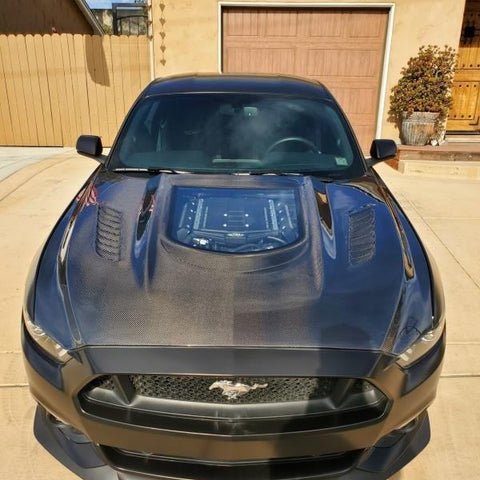 Ford Mustang GT 5.0 V6 3.6 Ecoboost 2.3 S550.1 2015-2017 with Aftermarket Parts - Clearview Glass Style Hood Bonnet Carbon Fiber / FRP from CMST Tuning
