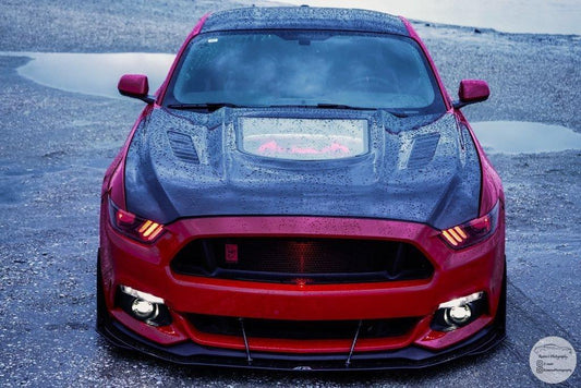 Ford Mustang GT 5.0 V6 3.6 Ecoboost 2.3 S550.1 2015-2017 with Aftermarket Parts - Clearview Glass Style Hood Bonnet Carbon Fiber / FRP from CMST Tuning
