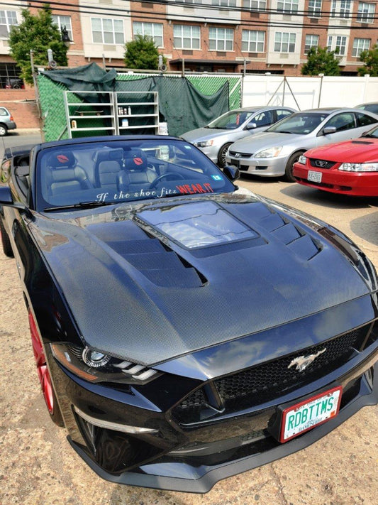 Ford Mustang GT 5.0 Mach1 Bullitt Ecoboost 2.3 S550.2 2018-2023 with Aftermarket Parts - V2 Clearview Glass Style Hood Bonnet Carbon Fiber / FRP from CMST Tuning