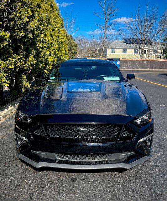 Ford Mustang GT 5.0 Mach1 Bullitt Ecoboost 2.3 S550.2 2018-2023 with Aftermarket Parts - V2 Clearview Glass Style Hood Bonnet Carbon Fiber / FRP from CMST Tuning