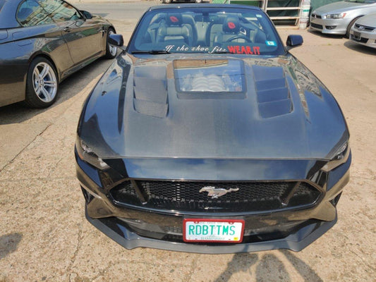 Ford Mustang GT 5.0 Mach1 Bullitt Ecoboost 2.3 S550.2 2018-2023 with Aftermarket Parts - V2 Clearview Glass Style Hood Bonnet Carbon Fiber / FRP from CMST Tuning