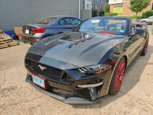 Ford Mustang GT 5.0 Mach1 Bullitt Ecoboost 2.3 S550.2 2018-2023 with Aftermarket Parts - V2 Clearview Glass Style Hood Bonnet Carbon Fiber / FRP from CMST Tuning