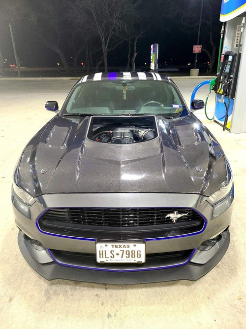 Ford Mustang GT 5.0 V6 3.6 Ecoboost 2.3 S550.1 2015-2017 with Aftermarket Parts - Stage 2 Clearview Glass Style Hood Bonnet Carbon Fiber / FRP from CMST Tuning
