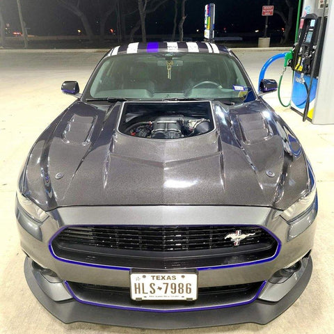 Ford Mustang GT 5.0 V6 3.6 Ecoboost 2.3 S550.1 2015-2017 with Aftermarket Parts - Stage 2 Clearview Glass Style Hood Bonnet Carbon Fiber / FRP from CMST Tuning
