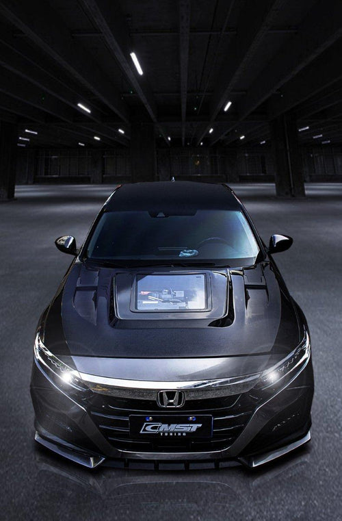 Honda Accord 10th Gen 2018-2022 with Aftermarket Parts - V2 Vented Style Hood Bonnet Carbon Fiber / FRP from CMST Tuning
