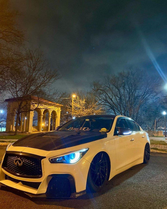 Infiniti Q50 Red Sport 400 Luxe Sensory Signature Premium Pure 2014-ON with Aftermarket Parts - Hood Bonnet Carbon Fiber / FRP from  CMST Tuning