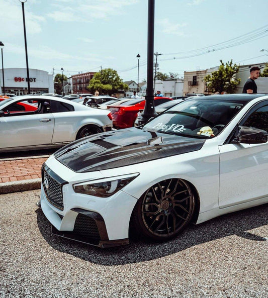 Infiniti Q50 Red Sport 400 Luxe Sensory Signature Premium Pure 2014-ON with Aftermarket Parts - Hood Bonnet Carbon Fiber / FRP from  CMST Tuning