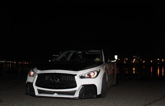 Infiniti Q50 Red Sport 400 Luxe Sensory Signature Premium Pure 2014-ON with Aftermarket Parts - Hood Bonnet Carbon Fiber / FRP from  CMST Tuning