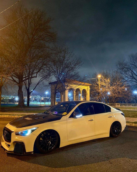 Infiniti Q50 Red Sport 400 Luxe Sensory Signature Premium Pure 2014-ON with Aftermarket Parts - Hood Bonnet Carbon Fiber / FRP from  CMST Tuning