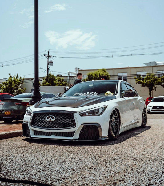 Infiniti Q50 Red Sport 400 Luxe Sensory Signature Premium Pure 2014-ON with Aftermarket Parts - Hood Bonnet Carbon Fiber / FRP from  CMST Tuning