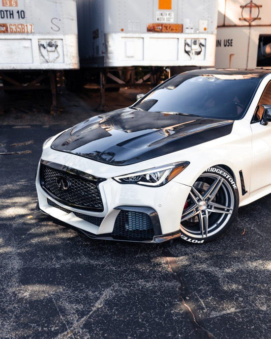 Infiniti Q60 Red Sport 400 Premium Luxe Sport Pure 2017 2018 2019 2020 2021 2022 with Aftermarket Parts - Project Black S Concept Hood Bonnet Carbon Fiber / FRP from CMST Tuning 