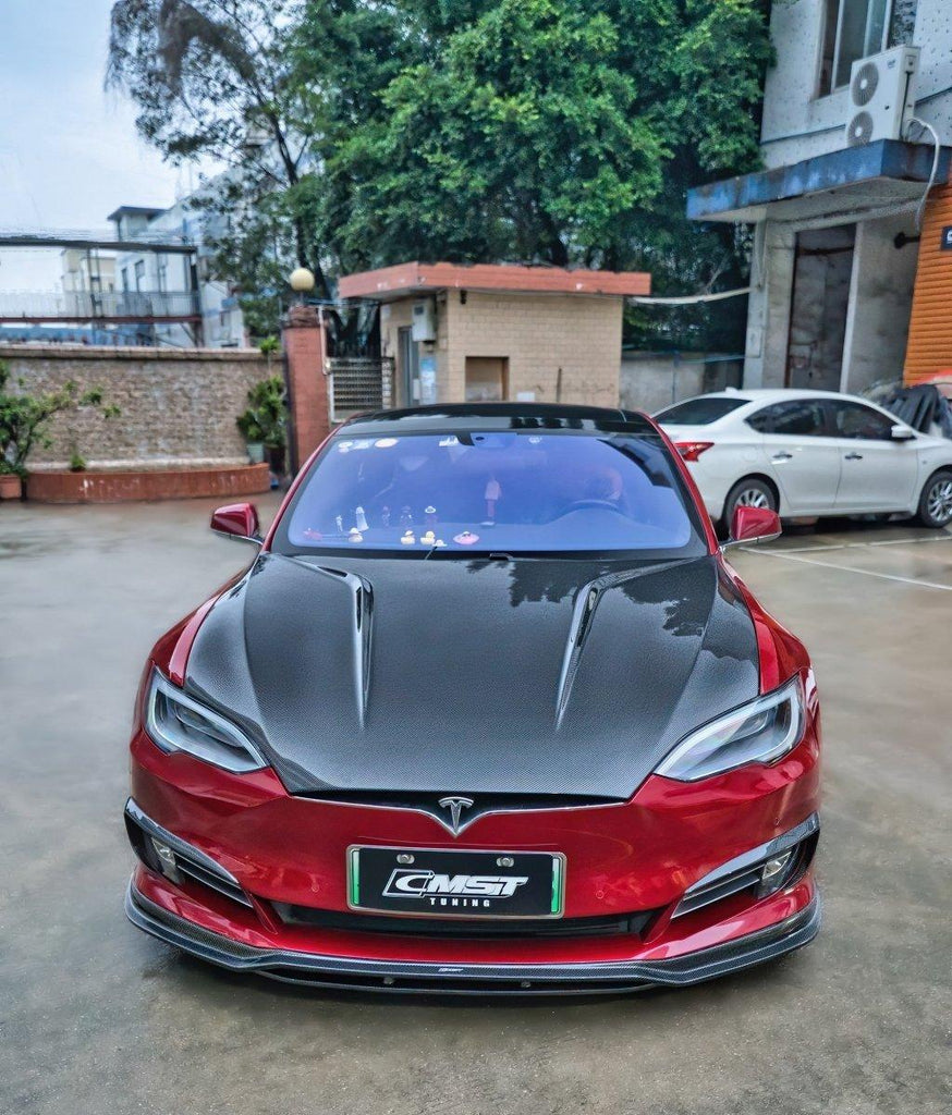 Tesla Model S 2nd Gen late 2016-early 2021 with Aftermarket Parts - Hood Bonnet Carbon Fiber / FRP from CMST Tuning