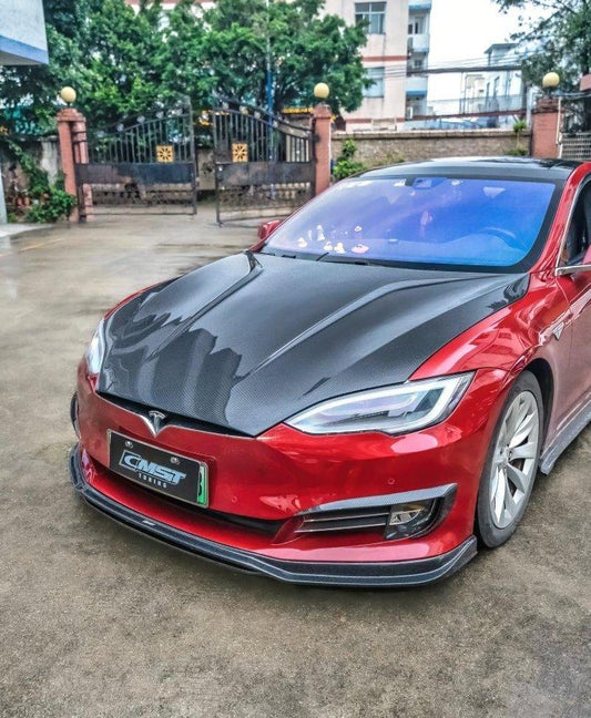 Tesla Model S 2nd Gen late 2016-early 2021 with Aftermarket Parts - Hood Bonnet Carbon Fiber / FRP from CMST Tuning