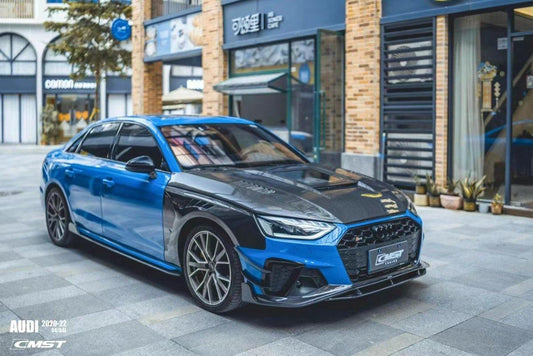 Audi RS4 2018-ON & S4 / A4 / A4 Allroad / A4 Avant B9 B9.5 2017-ON with Aftermarket Parts - V1 Tempered Glass Transparent Style Hood Bonnet Carbon Fiber / FRP from  CMST Tuning