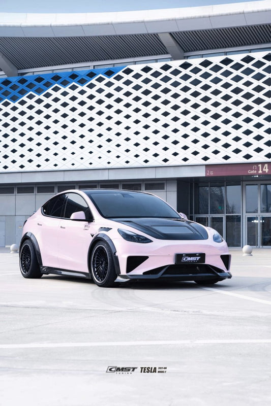 Tesla Model Y Performance AWD Long Range RWD Standard 2020-ON with Aftermarket Parts - V3 Tempered Glass Clearview Style Hood Bonnet Carbon Fiber / FRP from CMST Tuning
