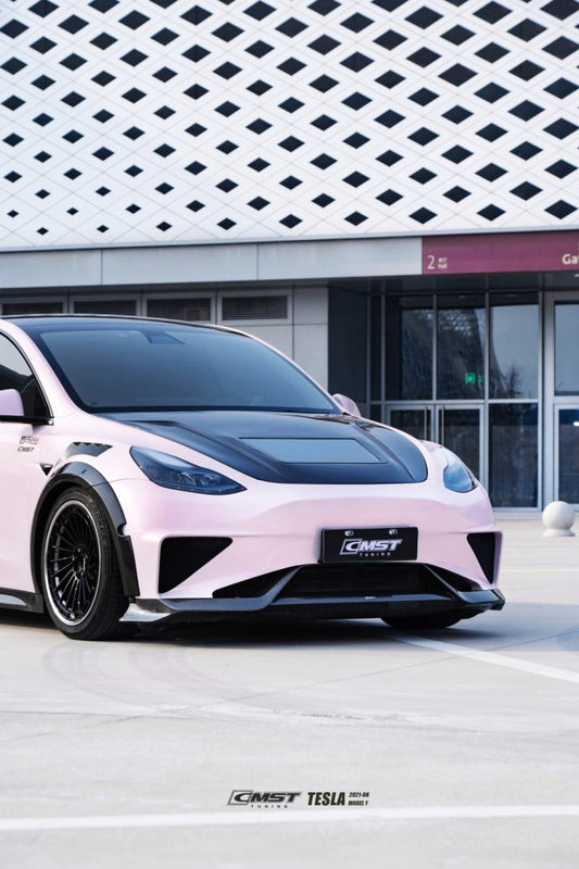 Tesla Model Y Performance AWD Long Range RWD Standard 2020-ON with Aftermarket Parts - V3 Tempered Glass Clearview Style Hood Bonnet Carbon Fiber / FRP from CMST Tuning
