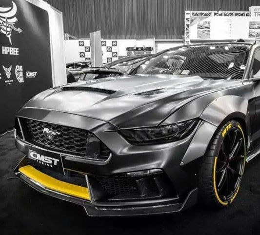 Ford Mustang GT 5.0 V6 3.6 Ecoboost 2.3 S550.1 2015-2017 with Aftermarket Parts - V1 Vented Style Hood Bonnet Carbon Fiber / FRP from CMST Tuning
