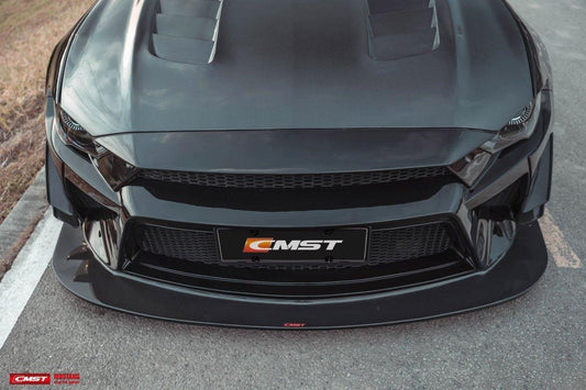 Ford Mustang GT 5.0 Mach1 Bullitt Ecoboost 2.3 S550.2 2018-2023 with Aftermarket Parts - V1 Vented Style Hood Bonnet Carbon Fiber / FRP from CMST Tuning