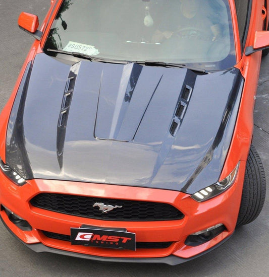 Ford Mustang GT 5.0 V6 3.6 Ecoboost 2.3 S550.1 2015-2017 with Aftermarket Parts - V2 Vented Style Hood Bonnet Carbon Fiber / FRP from CMST Tuning 
