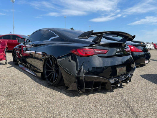 Infiniti Q60 Red Sport 400 Premium Luxe Sport Pure 2017-2022 with Aftermarket Parts - Project Black S Concept Style Rear Bumper & Diffuser Carbon Fiber / FRP from CMST Tuning