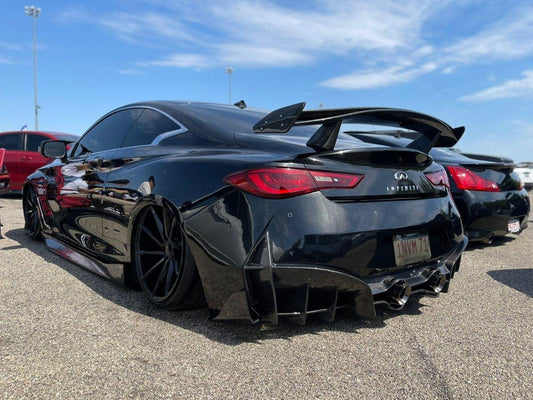 Infiniti Q60 Red Sport 400 Premium Luxe Sport Pure 2017-2022 with Aftermarket Parts - Project Black S Concept Style Rear Bumper & Diffuser Carbon Fiber / FRP from CMST Tuning