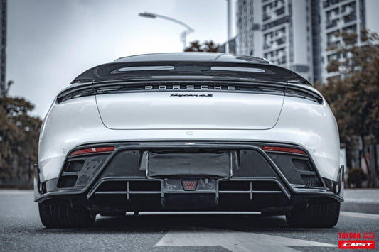 Porsche Taycan 9J1 Sedan/Cross Turismo RWD/4S/GTS/Turbo/Turbo S 2020-ON with Aftermarket Parts - Rear Diffuser & Canards Carbon Fiber / FRP from CMST Tuning