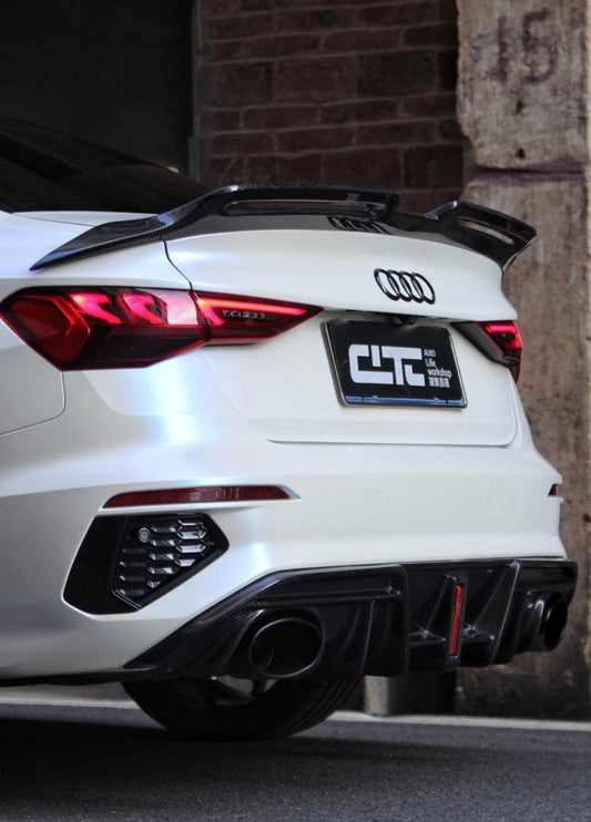 Audi S3 A3 S-line (with s-line bumper,does not fit base model) 8Y 2021-ON with Aftermarket Parts - Rear Diffuser Carbon Fiber from CMST Tuning